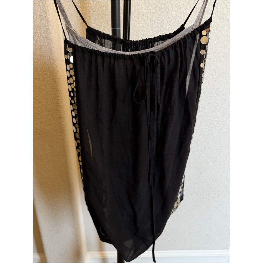 Robert Rodriguez Black Silk Chiffon Mirror Disc Embellished Layered Tank Top 12 - Picture 3 of 9